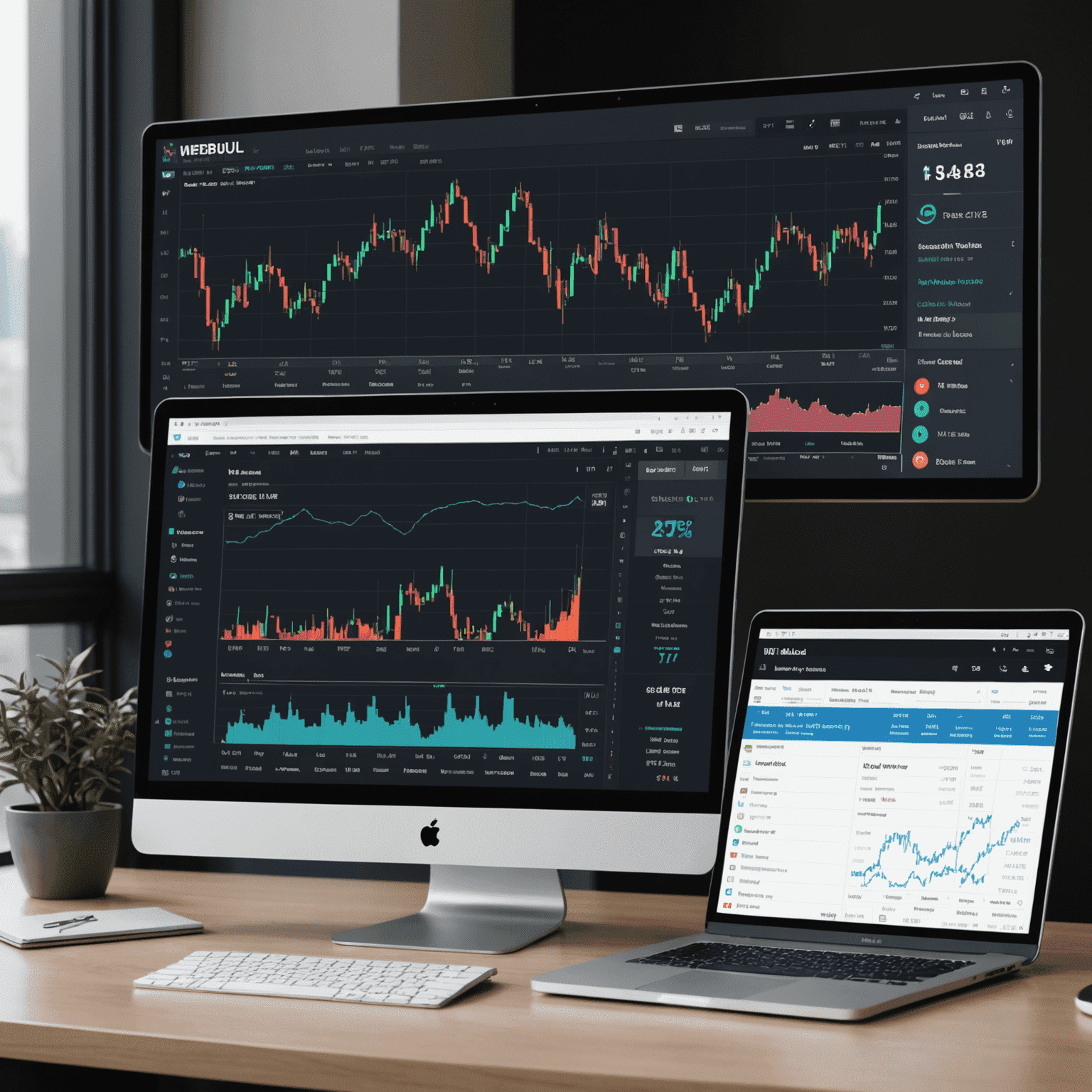 Screenshot of Webull Desktop trading platform interface showing real-time market data, customizable charts, and order placement options for stocks, options, and ETFs