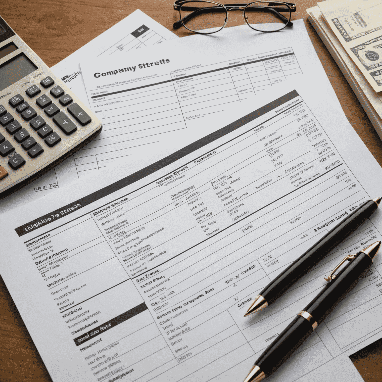 Visual representation of company financial statements, including balance sheets, income statements, and cash flow reports
