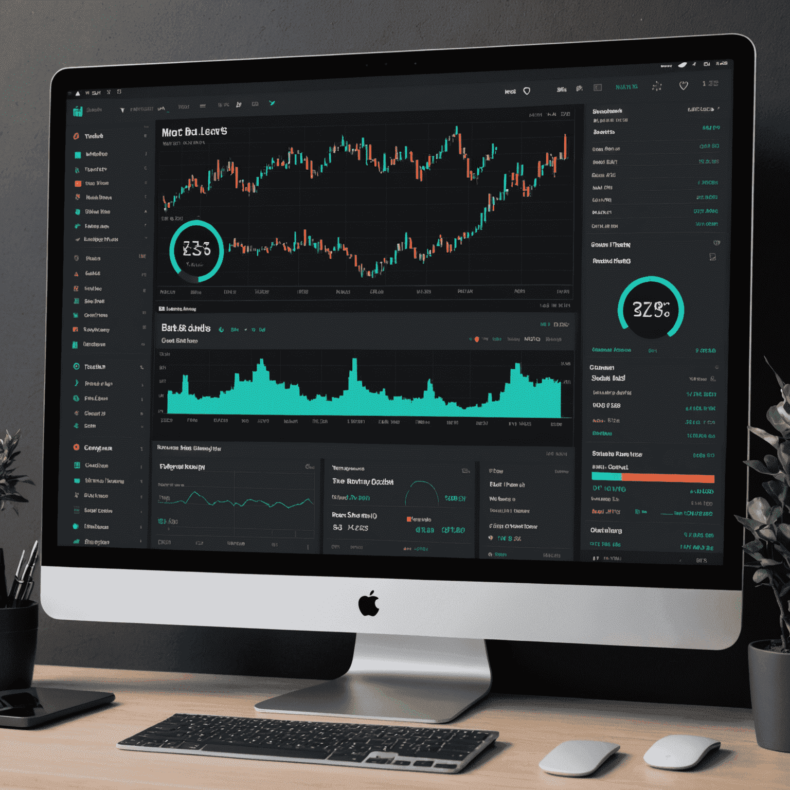 A screenshot of Webull Desktop interface showing real-time market data, customizable charts, and trading tools. The interface is sleek and modern, with a dark theme for easy viewing.