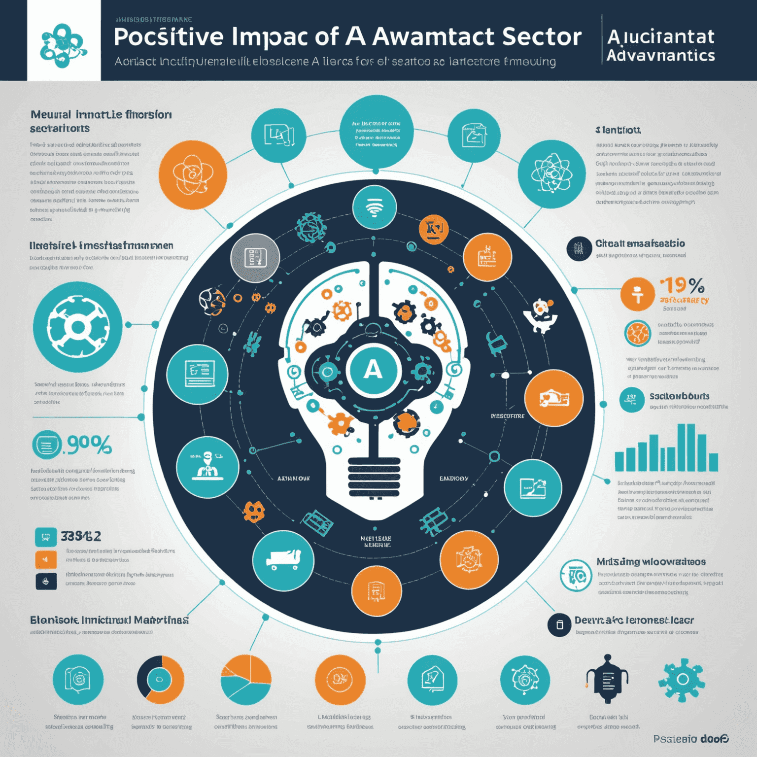 Infographic showing the positive impact of AI advancements on various sectors including healthcare, finance, and manufacturing