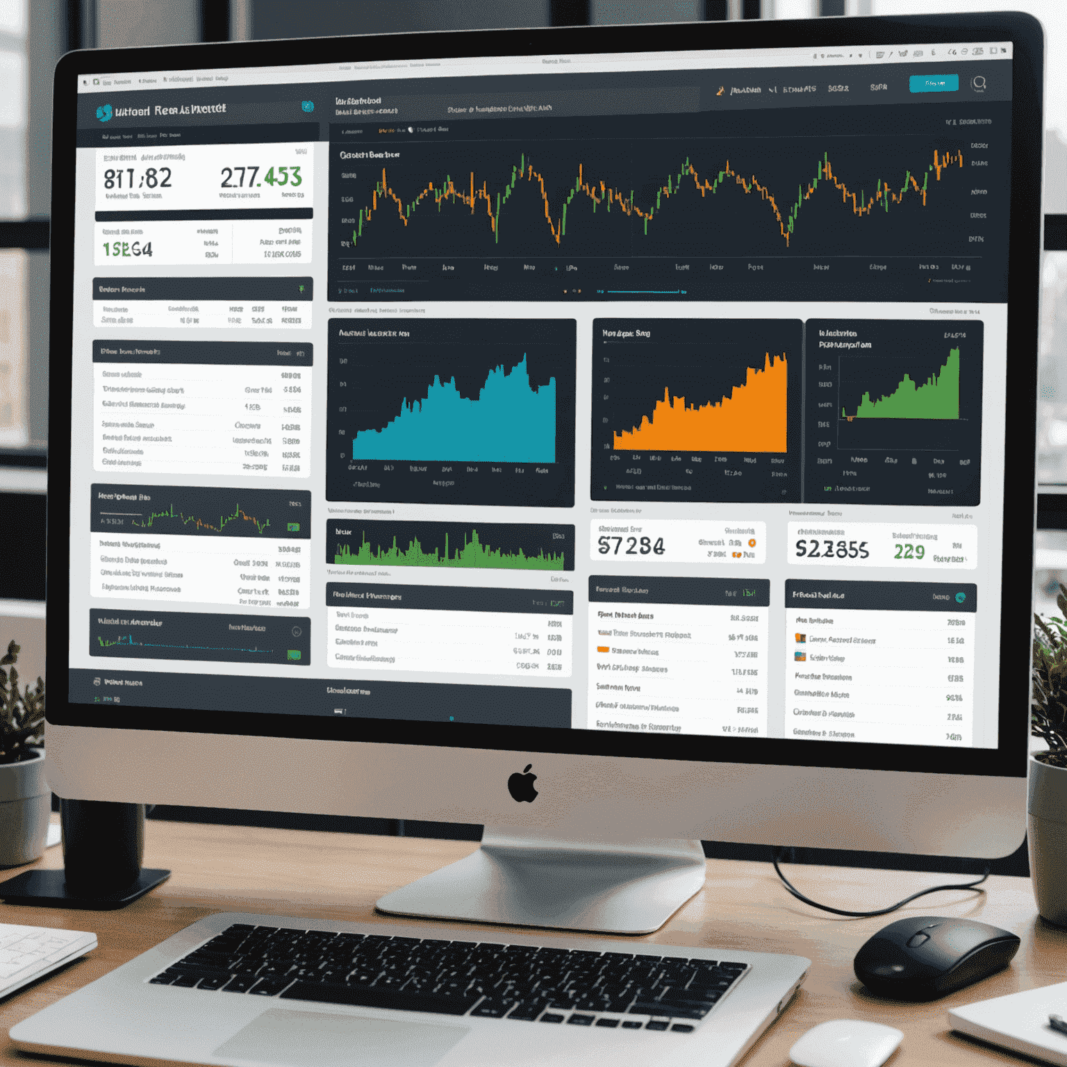Research tools interface displaying company financials, analyst ratings, and market news for informed investment decisions