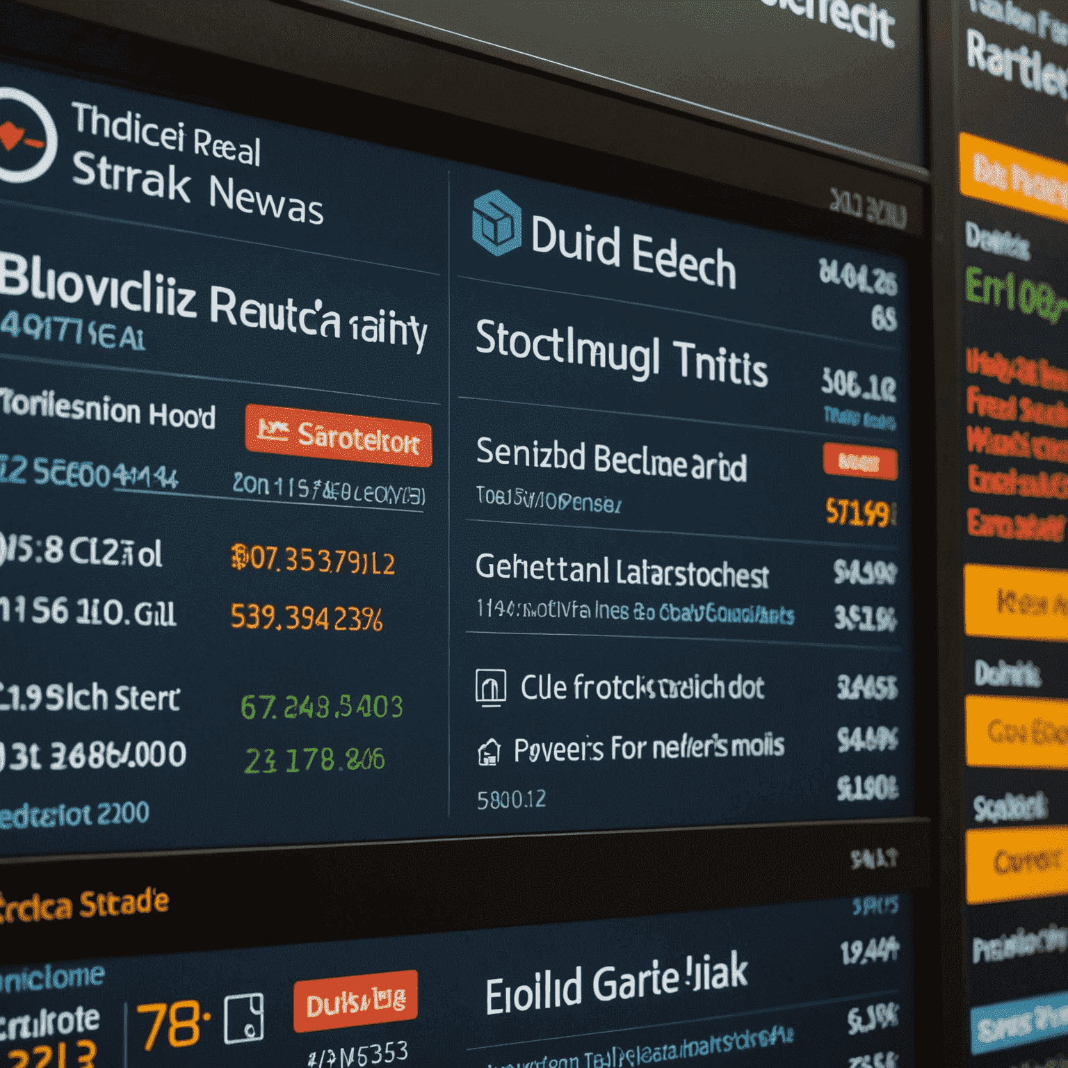 Real-time market news feed with headlines and stock tickers